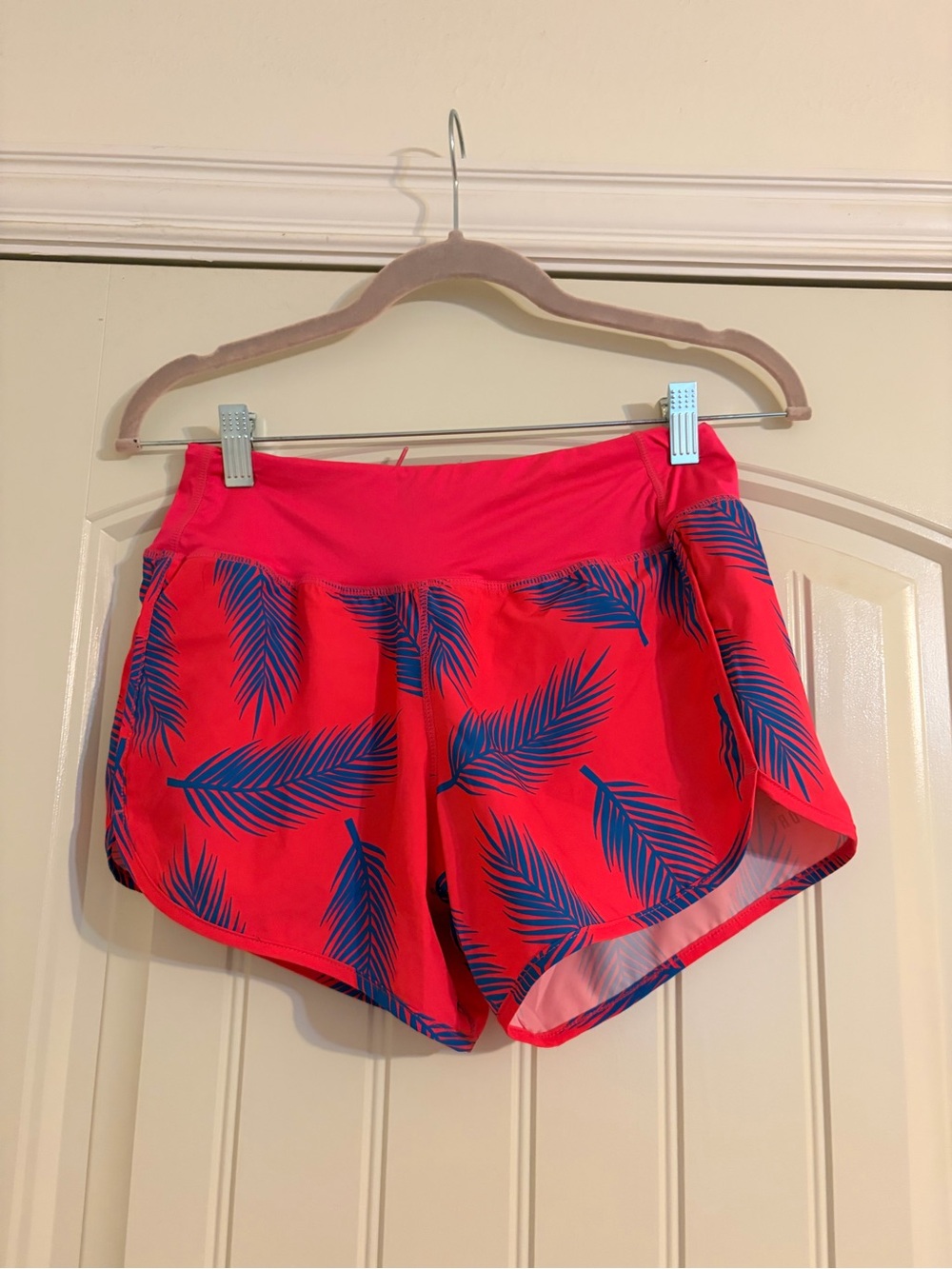 Reign Hot Pink Athletic Shorts with Blue Palm Print